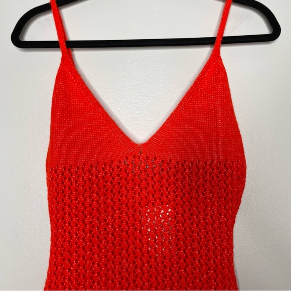 NWT Hanifa Iggy Knit Crochet Mini Ruffle Hem Dress In Bright Orange Red Size S - Picture 4 of 7